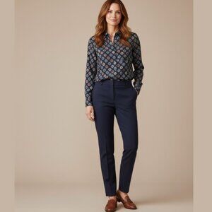 J CREW Foulard Print Silk Navy Button Down Blouse Womens 2 Office Old Money